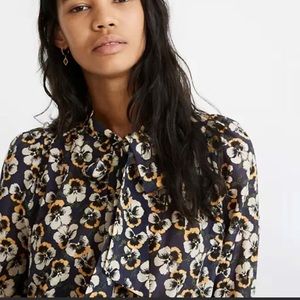 Madewell Silk Tie-Neck Top in Viola Floral Print